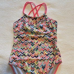 Hot Pink multi-color  one piece swimsuit by Cat & Jack, size XL, gently used